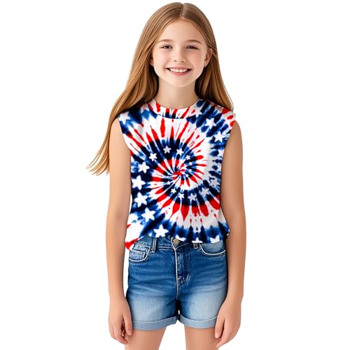 Kids Tie Dye Shirt Size 5-14 Years Sleeveless T Shirts Children Tank Tops Hippies Senior Tees for Boys Girls3