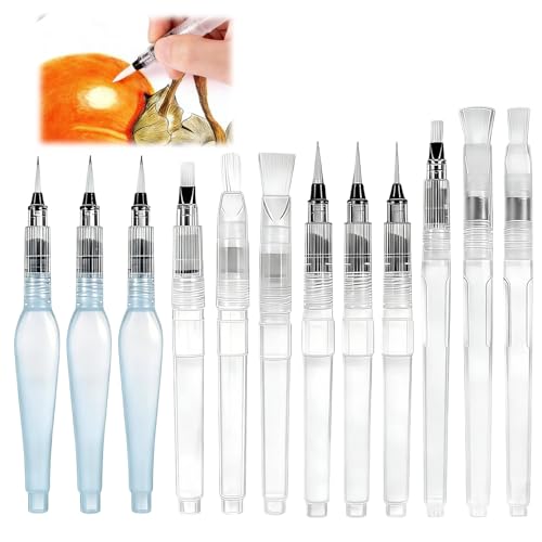 Stylo À Eau pour Aquarelle - 12 Pcs Pinceaux À Eau Aquarelle Rechargeables (6 Pointus + 6 Plats), Pinceau Réservoir Eau Haute Précision, Idéal pour...