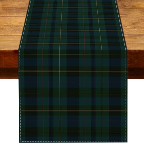 Heyfary Tartan Plaid Bear Baby Shower Decorations Navy Green and Blue Plaid Table Runner Vintage Preppy Bear Birthday Party Supply Home Kitchen Dining Decor (13" x 72")