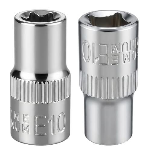 SELMAIDY 2Pcs E-Torx Socket Set 1/4 Drive E10 External Torx Deep Socket 1 Length CR-V 6 Point Star Female Bit Socket for Auto & Home