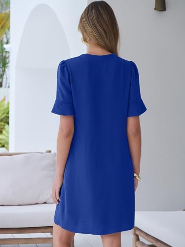 Image of Prinbara Womens Summer Casual Dresses Ruffle Short Sleeve V Neck Button 2026 Spirng Vacation Beach Loose Boho Shift Dress