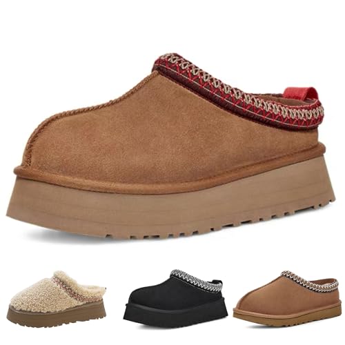 xhuoqdk Fashion Winter plush platform Short Ankle boots for kids Fur Fleece Lined slippers girl boy warm Outdoor indoor House anti slip trend Mini boots big kids little kids(Brown-34)