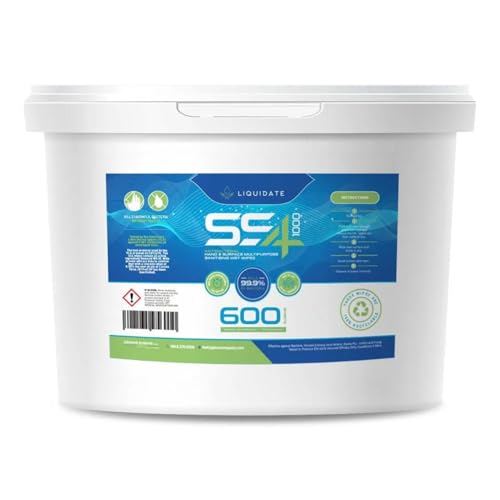 Liquidate - SS4 Recyclable Bucket Wipes - 600 Extra Large Sheets | Hand & Surface Wipes | Eco-Friendly | Perfect for Homes, Offices, Gyms | Lemon Scent