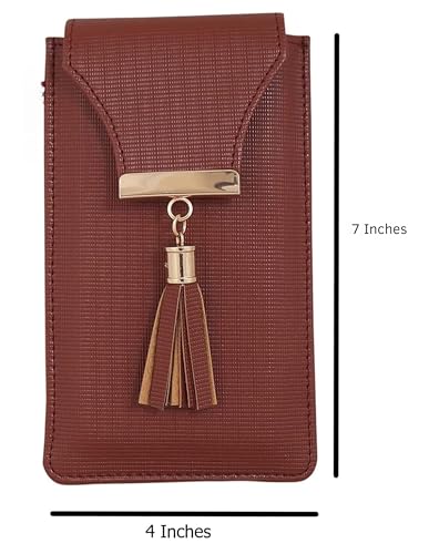 Image of Tickles Cloth Fancy Mobile Pouch Case with Waist Clip Holder for Women (Brown, Suitable for Mobile Sizes 6 Inches and Below)