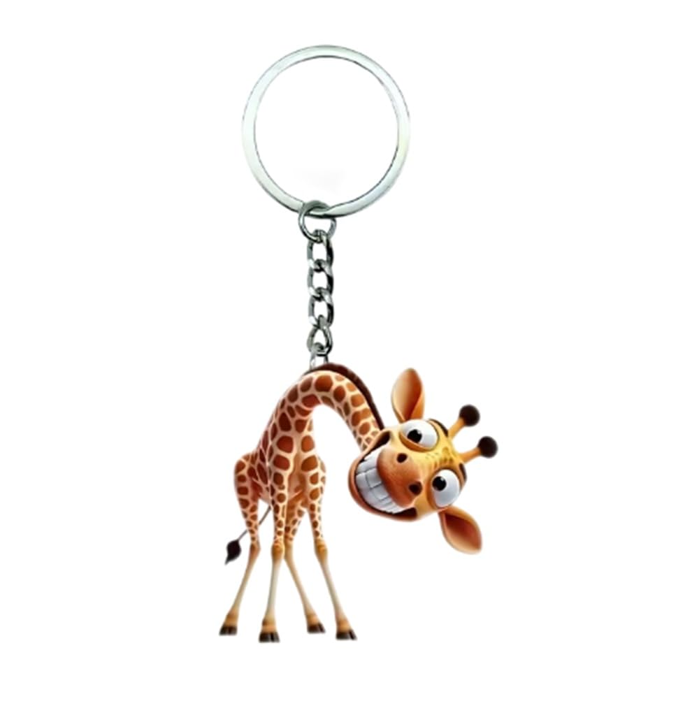 CMJ™ Flat Acrylic Funny Smiling Giraffe Keyring Gift for Animal Lovers Zoo Keychain