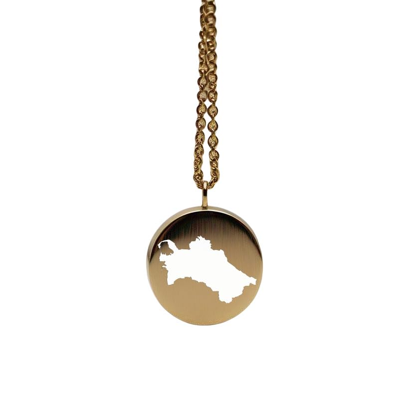 Pendentif carte du Turkménistan en argent sterling plaqué or 14 carats, forme ronde de 24 mm et épaisseur de 1,5 mm, breloque Terre, bijou de voyage délicat | Médaillon gravé Aventure | LKB_MAP_321