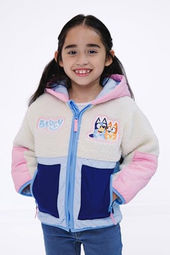 Bluey Girls Faux Shearling Zip Up Hooded Jacket Toddler to Big Kid Sizes (2T - 14-16)2