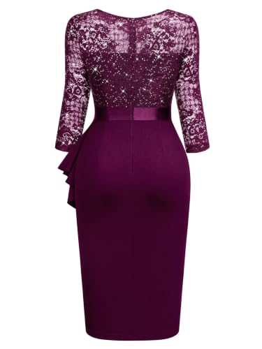 Image of Miusol Women's Retro V Neck Floral Lace Ruffle Style Cocktail Party Dress