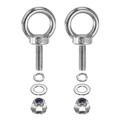 Image of PATIKIL M6 x 20mm Shoulder Eye Bolt, 2 Pcs 304 Stainless Steel Lifting Ring Threaded Eye Bolt with Flange Lock Nuts Spring and Flat Washers for Hanging Tie Down Straps Outdoor Indoor