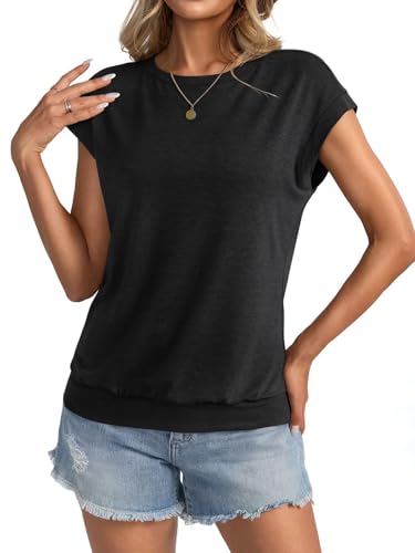 Womens Crewneck Cap Sleeve T Shirts Banded Bottom Top Loose Fit Short Sleeves Tee Casual Summer Basic Tops 20252