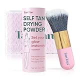 Self Tan Drying Powder Kit – Eliminates Sticky Self Tanner Feel – 100% Vegan Natural Talc-Free Light – Sets Sunless Tanner for Smooth Silky Skin w Brush & Pouch – USA Made (Coconut 3oz Setting Powder)