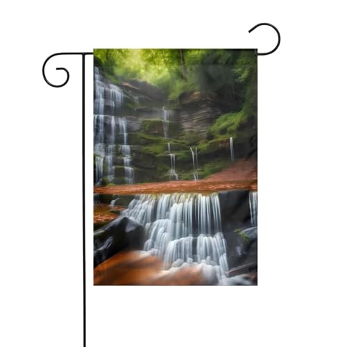 Bandera de jardín para decoración de jardín de 12 x 18 pulgadas, imagen de cascada de WHJSSF gruesa y resistente al desgaste para macetas de jardín y césped