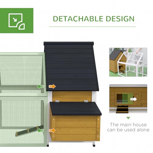 Image of PawHut 65 inch Chicken Coop Wooden with Detachable Run, Outdoor Chicken House Poultry Cage Hen with Nesting Box, Removable Tray, Roosting Bars, Ramp, for Garden Backyard, Natural