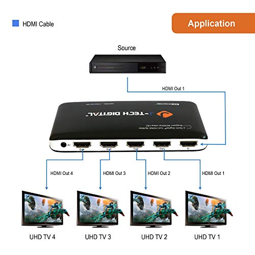 J-Tech Digital JTD0104/4K Most Advanced 4 Ports HDMI 1X4 Powered Splitter Support Ultra HD 4K 3840 A 2160 Resolution and 3D