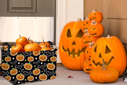 Image of Essme Rectangular Halloween Basket,Kids Baskets Empty with Handles for kids Halloweens Room Decor,Boys and Girls,Candy Basket（Black Pumpkin）