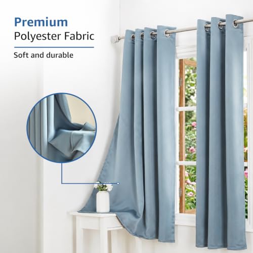 Image of Amazon Brand - Solimo Polyester 100% Blackout Plain Window Curtains|100% Blackout Window Curtains| 6 Feet |Set of 2| Plain Design |Blackout| for Living Room Kids Room and Bedroom | Color- Denim Blue