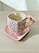 Handmade Mexican Pottery Heart-Shaped Coffee Mug with Plate - Talavera with Intricate White Details