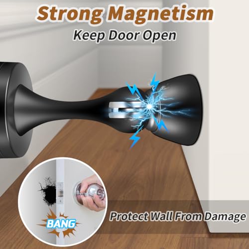 Magnetic Door Stops, Door Stopper Stainless Steel Magnetic Doorstop Brushed Satin Nickel, Black Wall Floor Mounted Door Holder Door Catch for Bedroom Bathroom Kitchen Home Office - Thumbnail 2