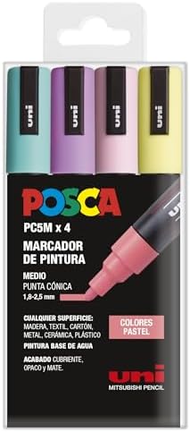 UNI Posca Estuche de 4 Rotuladores PC5M de Punta Cónica Colores P...