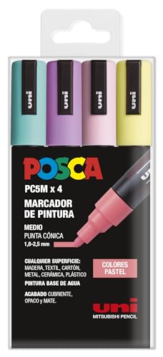 UNI Posca Estuche de 4 Rotuladores PC5M de Punta Cónica Colores P...