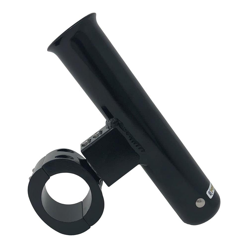 Fishmaster Adjustable T-Top Rod Holder - Marine Grade Aluminum, Rail Mount, Universal Fit - Black/White/Silver