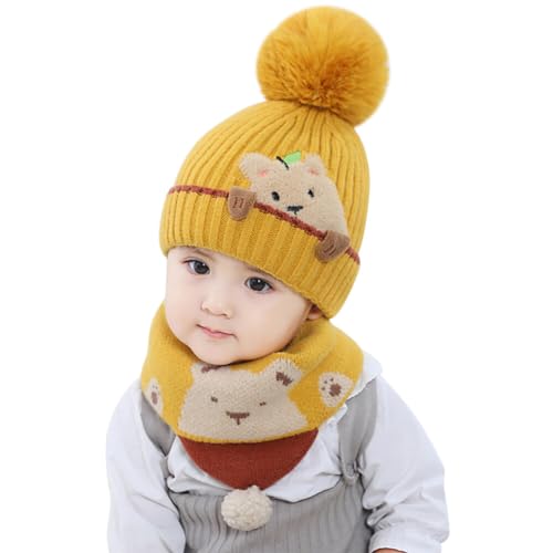 Winter Cute Knit Hat and Scarf Set Beanie Hat Baby Toddler Thick Scarf Earflap Hood Scarves Skull Caps Hood Fleece Hat