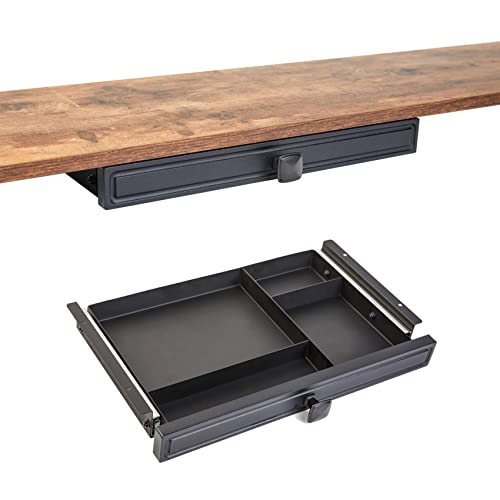 GOME Under Desk Slide out Pencil Drawer with Space Divider Design for Storing Pencil and Office Accessories, Underdesk Pull out Tray Organizer Mounted for Sit Stand Workstation