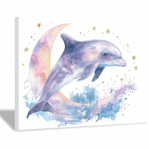 Décoration murale lune et dauphins pour habiller un grand mur vide