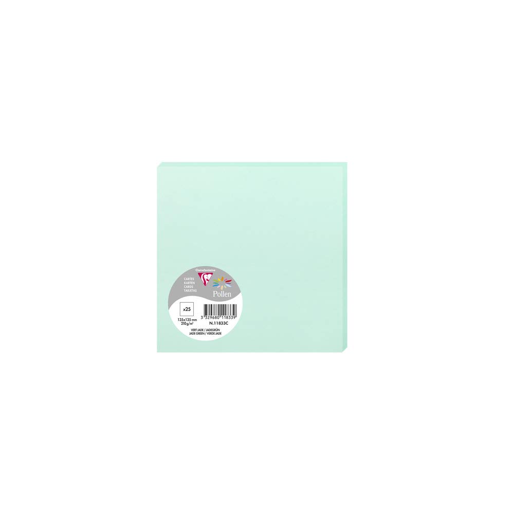 Clairefontaine 11833C Pack of 25 Plain Cards Square Format 13.5x13.5cm 210gsm Jade Green Invitation Correspondence Boards Pollen Range Smooth Premium Paper