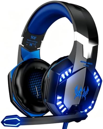 VersionTECH. G2000 Gaming Headset, Gamer Headsets for PS4 PC Xbox One PS5 Controller, Noise Cancelling Over Ear Headphones with Mic, Bass Surround & LED Lights for Laptop Mac PC Nintendo Switch Games