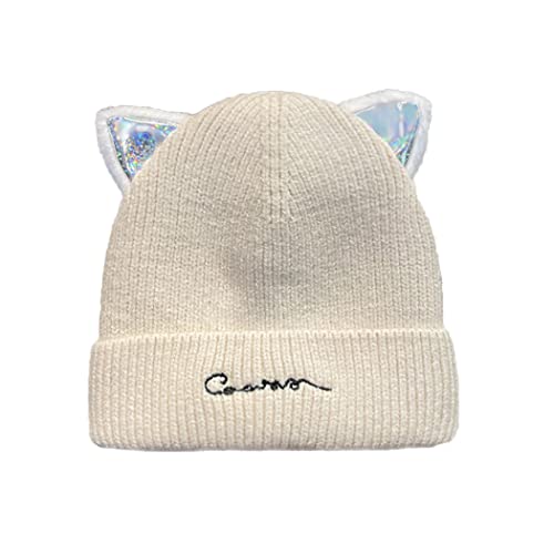 Crochet Fleece Lined Cat Ear Hat Knitted Beanie Cap Photo Prop for Women Girls Fall Winter
