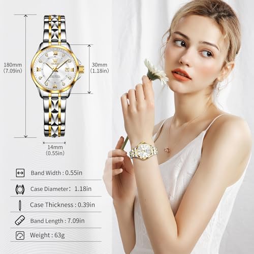 Image of OLEVS Watch Women Two Tone Watches for Women with Date Dress Womens Watches for Small Wrists Luxury Easy Read Women's Watch Waterproof Blue /Black /Gold /Silver Dial Reloj para Mujer