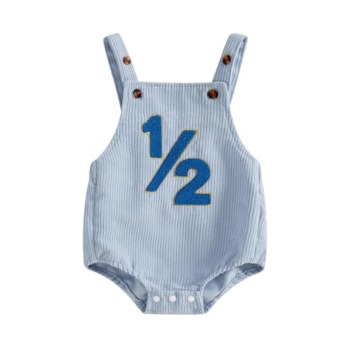 Thorn Tree Baby Half Birthday Outfit Sleeveless Embroidery Romper Rib Bodysuit Onesie Infant Cake Smash Outfit (Blue 0-6 Months)