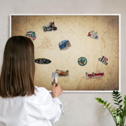 Tablón de anuncios de 100x70 cm con mapa antiguo y marco blanco 2