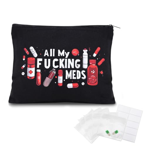 All My Meds Bag Pouch with Medicine Pill Bags Get Well Gifts for Women Men After Surgery Medicine Medical Bag Organizer Pouches Med Storage Bags with Zipper Travel Makeup Cosmetic Bag Organizer