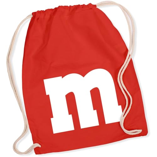 Alsino M und M Turnbeutel - M&M Karneval Kostüm Damen Herren MM Gruppenkostüm - Fasching Verkleidung Rucksack Farbe Rot