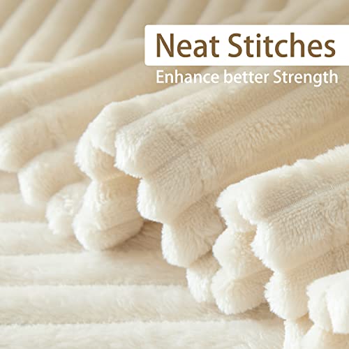 Geniospin Fleece Throw Blanket, 280Gsm Extra Soft Lightweight Blanket With Strip, Plush Fuzzy Cozy Blankets And Throws For Couch, Bed, Sofa Cozy, Warm And Breathable (Ivory, 50X60 Inches) #TOP2