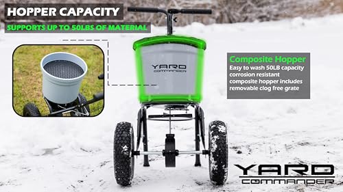 Yard Commander - Commercial 50 LB Walk-Behind Push Broadcast Spreader - 10-12 Foot Spread - Fertilizer, Salt & Grass Seed - Clog Free Design - Fully Enclosed Gear Box - Adjustable Drop Rate - Image 5