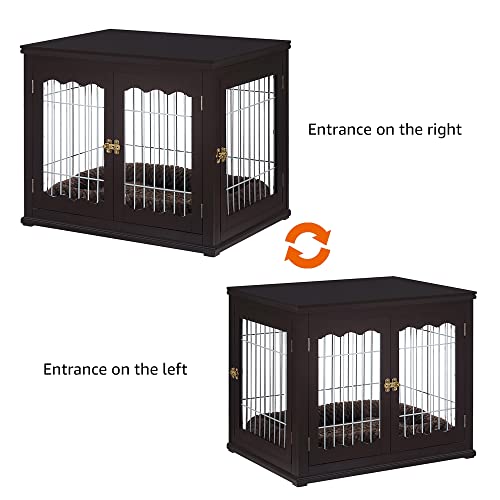 Unipaws Furniture Style Dog Crate End Table With Cushion, Wooden Wire Pet Kennels With Double Doors, Medium Dog House Indoor Use #TOP6