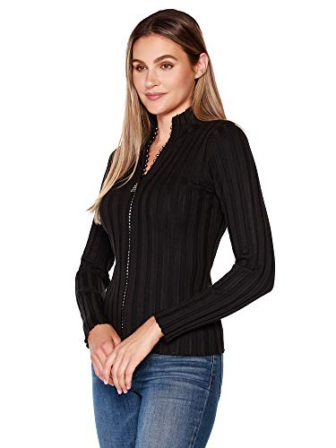 Women's Long Sleeve Zip Up Sweaters For Women Knit Cardigan With Diamond Zipper Black #TOP5