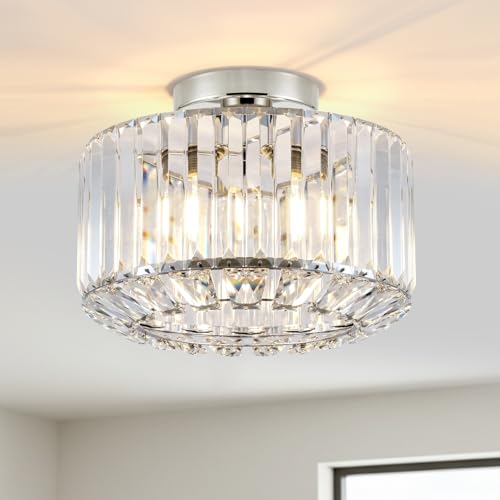 ANWIO Kristall Deckenleuchte LED Modern Hängend Kronleuchter Schlafzimmer Küche Esszimmer Flur Balkon, Silber, Φ27CM