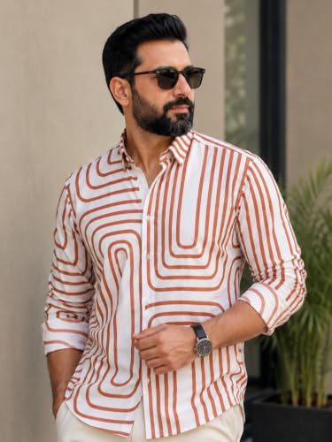 Image of Foomer Brown Solid Self Design Opaque Party Shirts