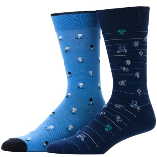 Ben Hogan Men's All Things Golf & Tee Crew Socks - 2 Pack - Blue/Marina 7-12