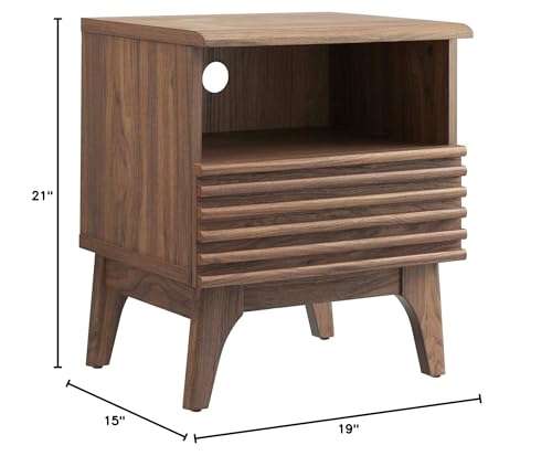 Modway Render Mid-Century Modern, One-Drawer Nightstand, Walnut - Thumbnail 3