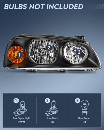 Image of Nilight Headlight Assembly Compatible with 2004 2005 2006 Hyundai Elantra Replacement Headlamp Black Housing Amber Reflector Driver and Passenger Side | For Elantra 2004 2005 2006 Black Housing Amber Reflector Headlights Replacement Driver and Passenger Side