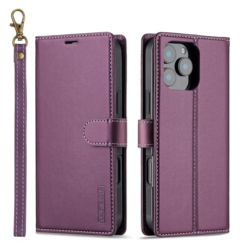 Étui iPhone 14 Plus violet antichoc avec rabat magnétique et portefeuille amovible