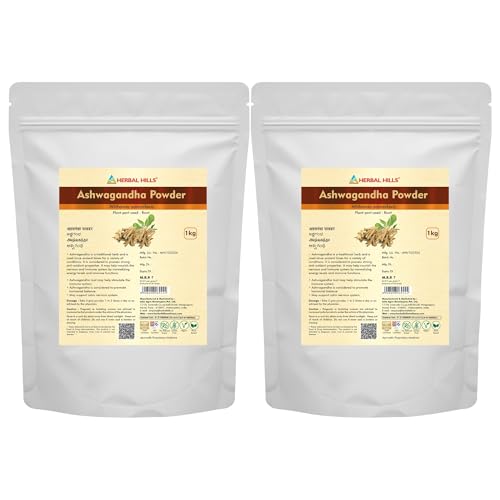 Image of Herbal Hills Ashwagandha Powder, (1kg Pack) | Supports Stress Relief & Energy Levels | Ashwagandha Churna For Immunity, Strength & Vitality | With Withania Somnifera Root Pack of 2