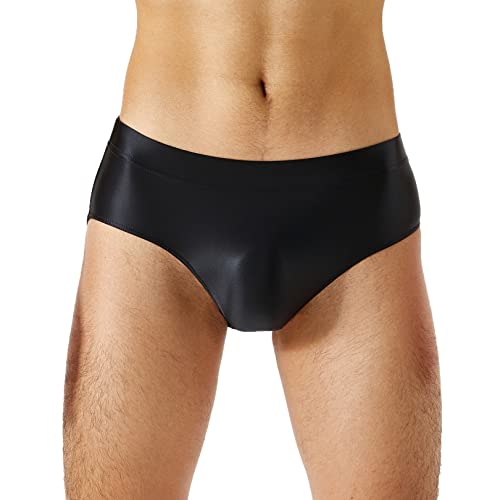 easyforever Men's Glossy Oily Briefs Sexy Seamless Silky Bikini Underwear Sissy Panties Lingerie