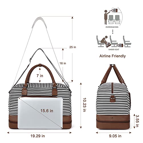 Cluci Weekender Bags For Women Canvas Duffle Bag Travel Overnight Bags Carry On Tote With Shoe Compartment Black And White Stripe #TOP2