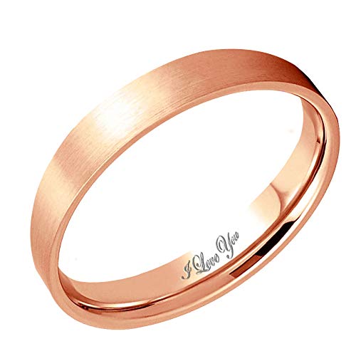 Everstone Women's Matte & Brushed 4MM Flat Promise Ring Wedding Bands Titanium Ring Color: Rose Gold Engraved I Love You